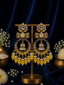 Anchal Kundan Earrings - Yellow