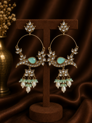 Smita Peacock Chandbali Earrings Light Blue