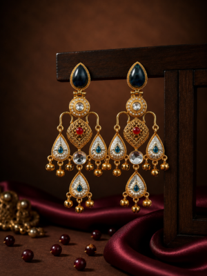 Ziya Kashmiri Chandbali Earrings – Dark blue