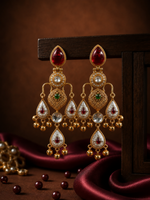 Ziya Kashmiri Chandbali Earrings – Ruby