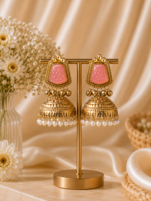 Anvika Kashmiri Jhumka Earrings – Light Pink