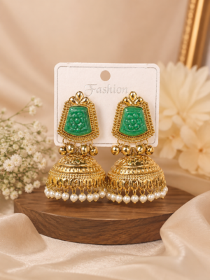 Anvika Kashmiri Jhumka Earrings – Dark Green