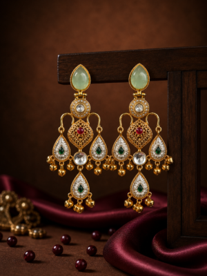 Ziya Kashmiri Chandbali Earrings – Mint Green