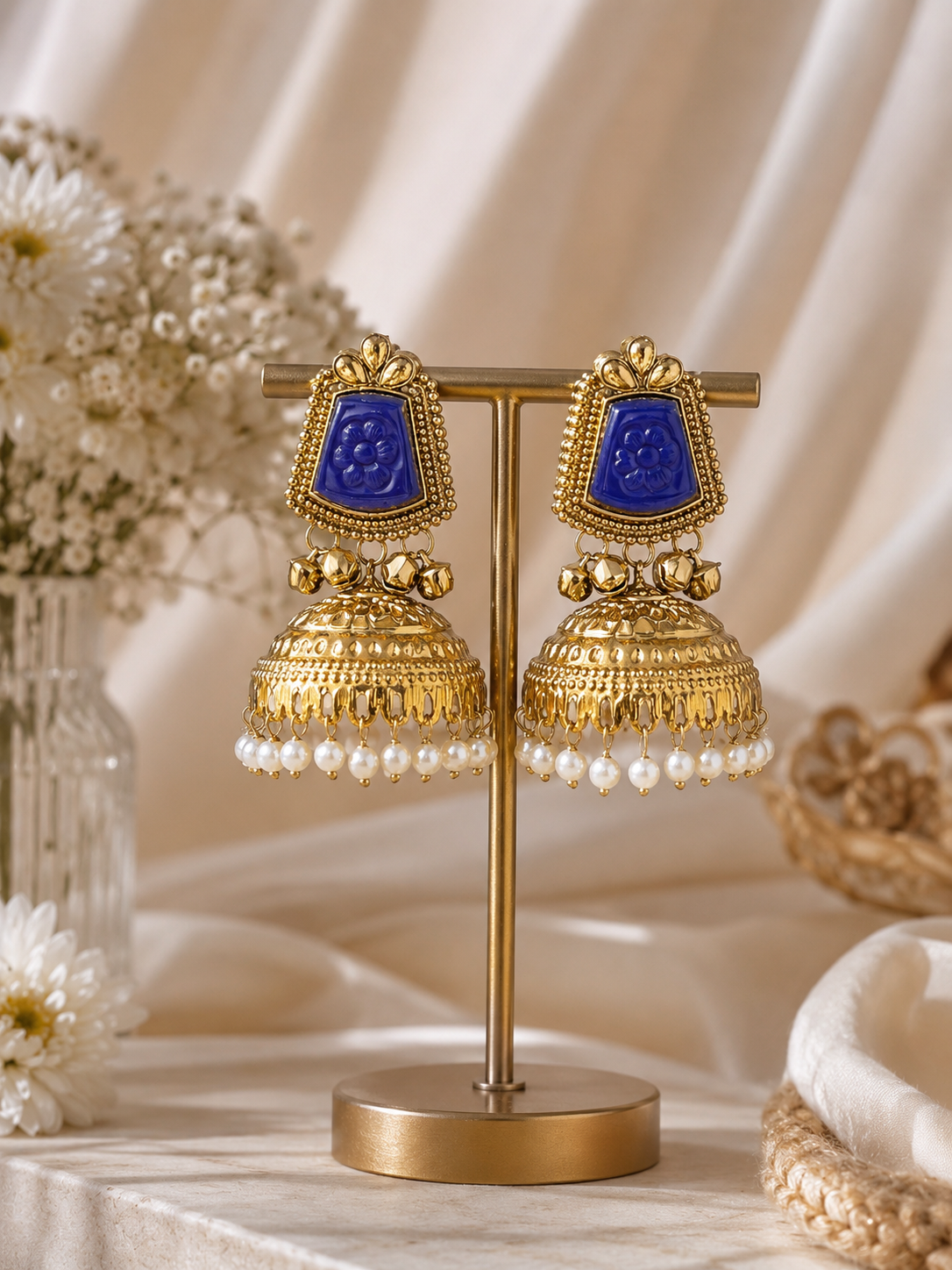 Anvika Kashmiri Jhumka Earrings - Blue