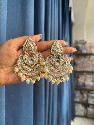 Jhanvi Kundan Chandbali - White