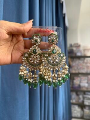 Premium Kundan Chandbali - Dark Green