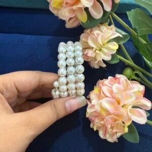 Pearl Beaded Oxidised Swirl Kada