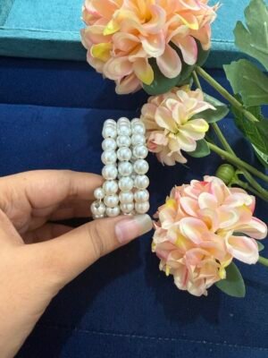 Pearl Beaded Oxidised Swirl Kada