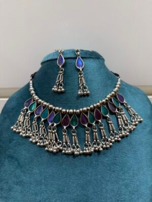 Blue Enamel Oxidised Set