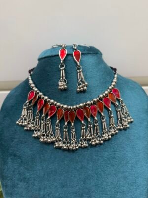 Pink Enamel Oxidised Set