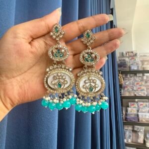 Roshni Kundan Earrings – Light Blue