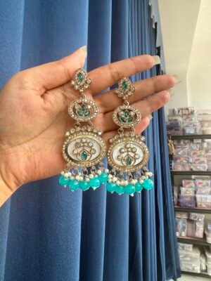 Roshni Kundan Earrings – Light Blue