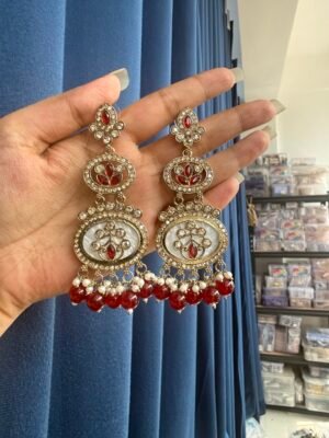 Roshni Kundan Earrings – Red