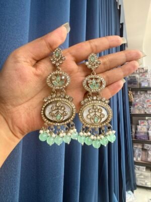 Roshni Kundan Earrings – Mint Green