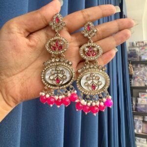 Roshni Kundan Earrings – Dark Pink