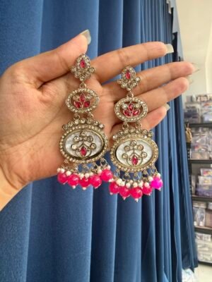 Roshni Kundan Earrings – Dark Pink