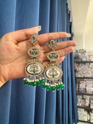 Roshni Kundan Earrings – Dark Green
