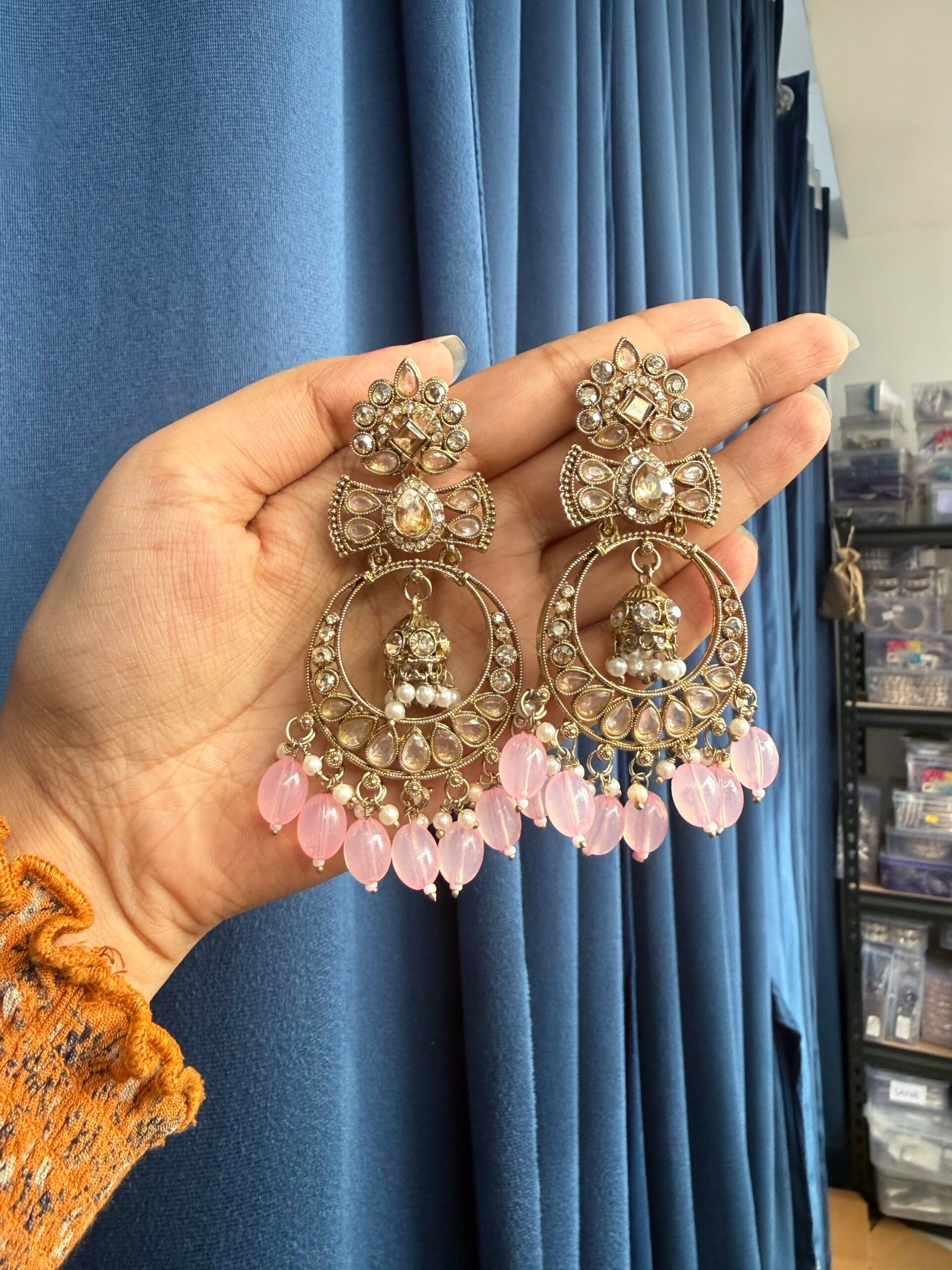 Anchal Kundan Earrings - Light Pink - Image 2