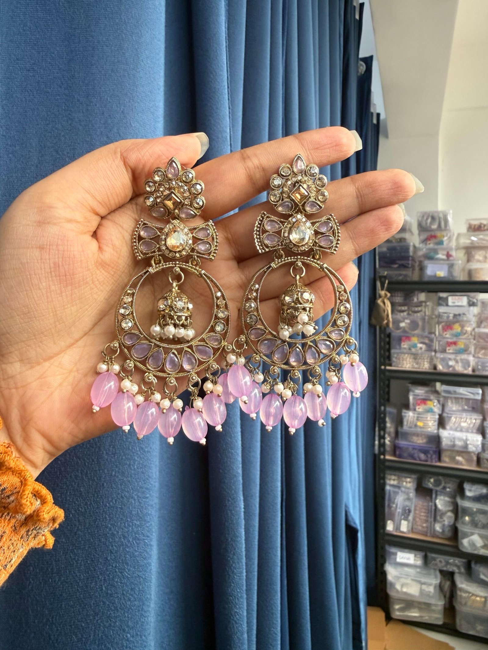 Anchal Kundan Earrings - Lavender - Image 2
