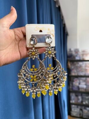 Arpita Premium Kundan Earrings –  Yellow