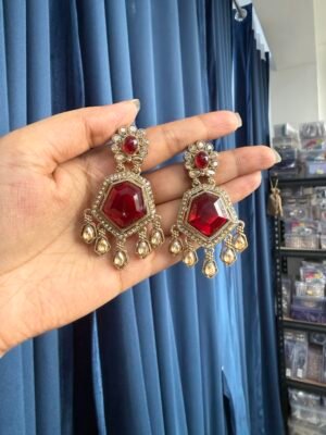 Neetu Premium Kundan Earrings – Red