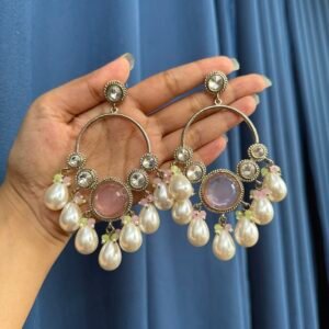 Pari Premium Kundan Earrings with Pearl Danglers – Mint Pink