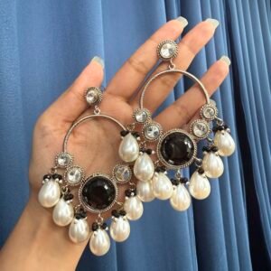 Pari Premium Kundan Earrings with Pearl Danglers – Black