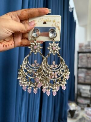 Arpita Premium Kundan Earrings –  Light Pink