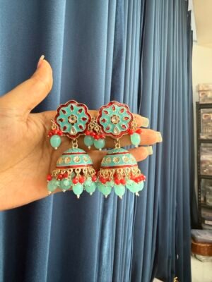Meenakari Jhumka - Light Blue