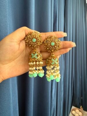 Kundan Jhumka - Light Green
