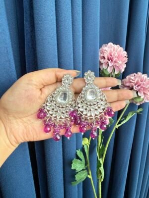 Radha Premium Kundan Earrings - Purple