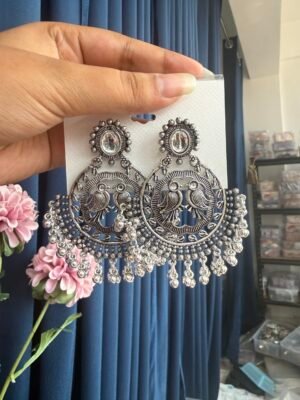 Bird Chandbali Oxidised Earrings
