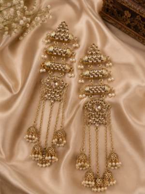 Fiza Kashmiri Long Pearl Earrings – Golden Antique Finish