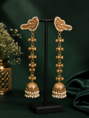 Zooni Kashmiri pearl jhumkas with traditional gold and pearl detailing