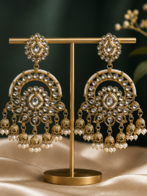 Vamika Golden Kundan Chandbali Earrings