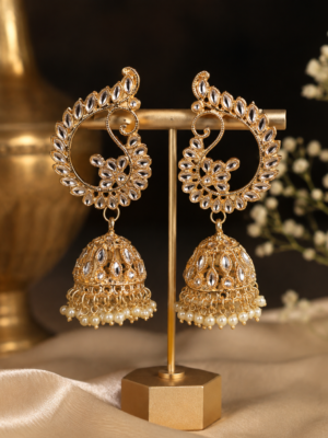 Peacock Kundan Golden Jhumka Earrings