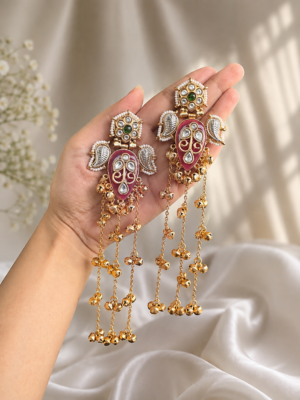 Mehreen Kashmiri Dejhoor Earrings - Green Pink