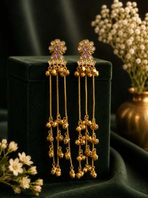 Dhara Kashmiri Long Ghungroo Earrings – Lavender