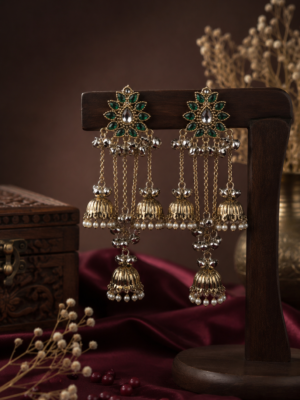Inaya Dark Green Kashmiri Jhumka Earrings for Women