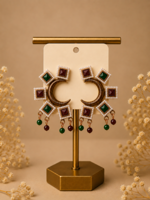 Avni Antique Gold Crescent Earrings for Women Multi