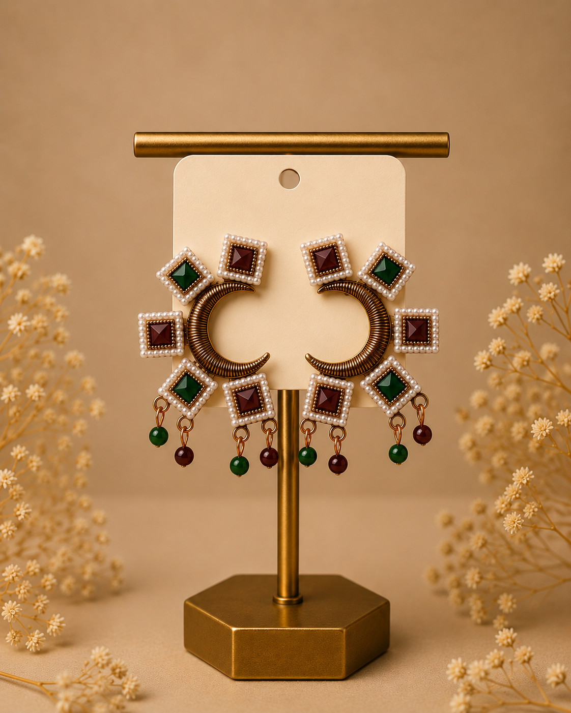 Avni Antique Gold Crescent Earrings for Women Multi