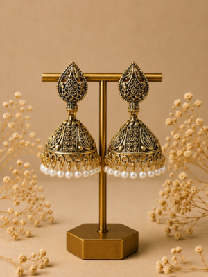 Vritika Oxidised Jhumka Earrings with Pearl Drops