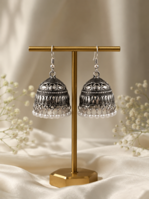 Meera Oxidised Pearl Jhumka Earrings for Women