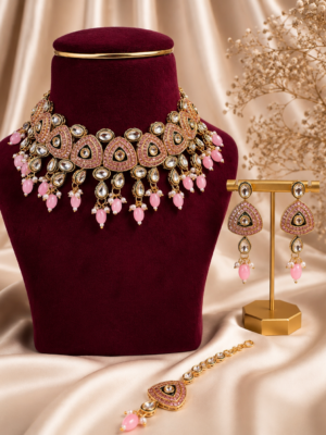 Binny Premium Kundan Jewellery Set Light Pink