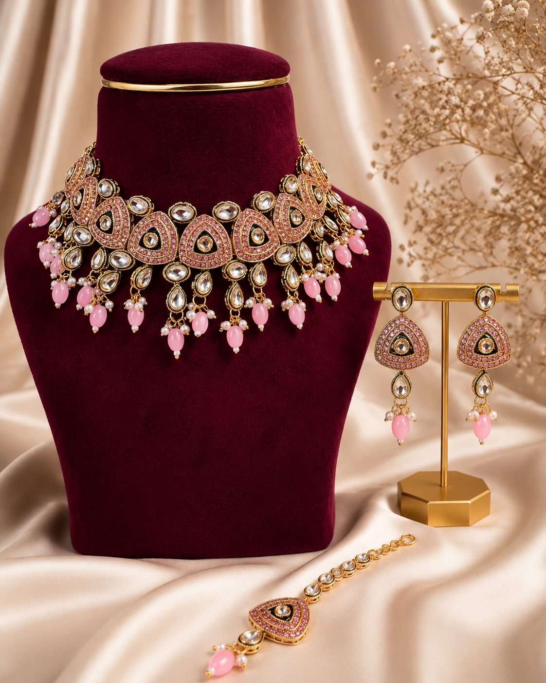 Binny Premium Kundan Jewellery Set Light Pink