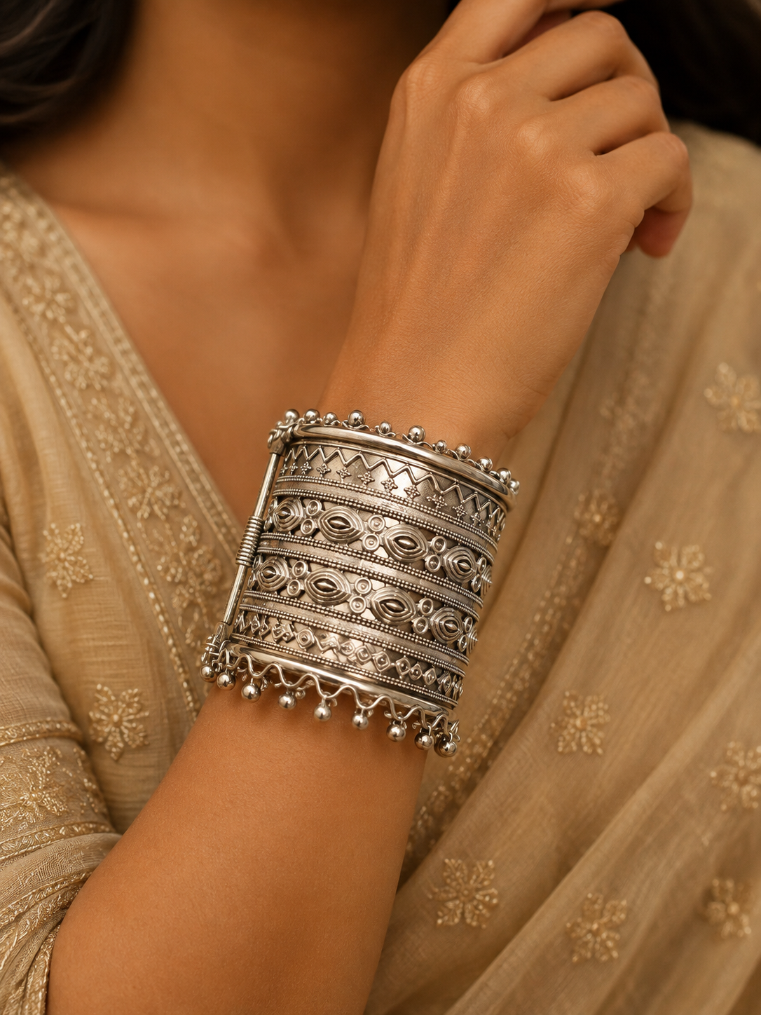 Chandrika Oxidised Silver Tribal Kada