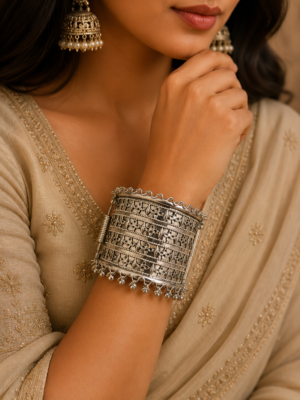 Adiva Oxidised Silver Tribal Kada