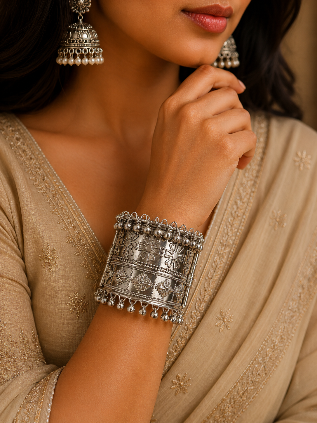 Rajvanshi Oxidised Silver Tribal Kada