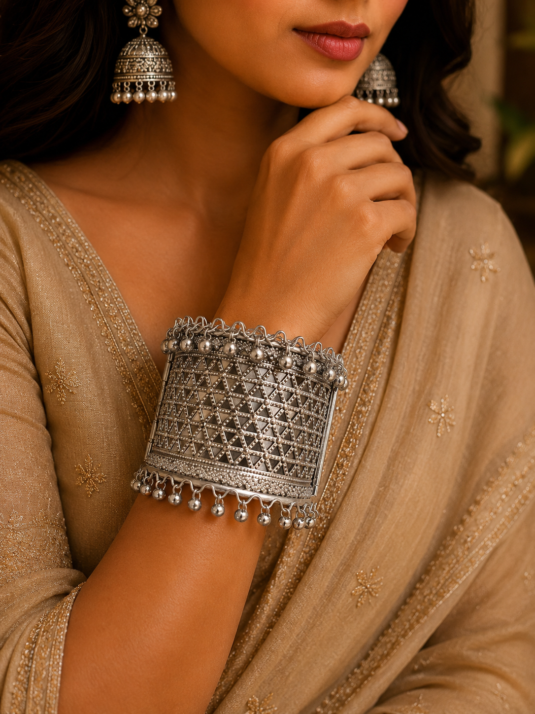 Ruhika Oxidised Silver Tribal Kada