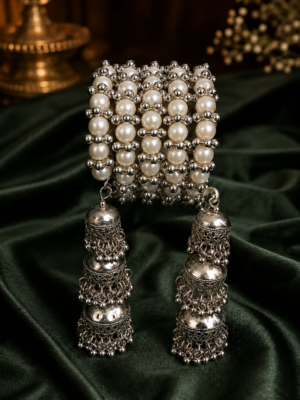 Swirl Latkan Pearl Oxidised Kada